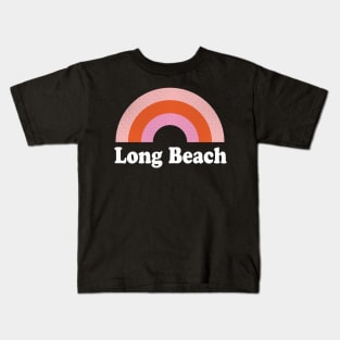 Long Beach, California - CA Retro Rainbow and Text Kids T-Shirt